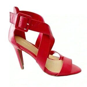 Le Chateau Strappy Leather Sandals High Heel Stilettos Red Size 7.5